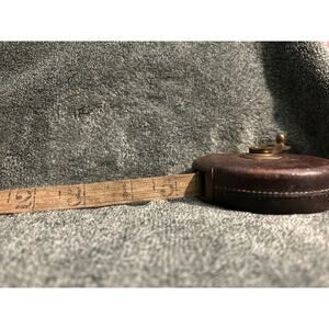 Antique Chesterman Leather Cased Measurer with Brass Handle Cloth Tape